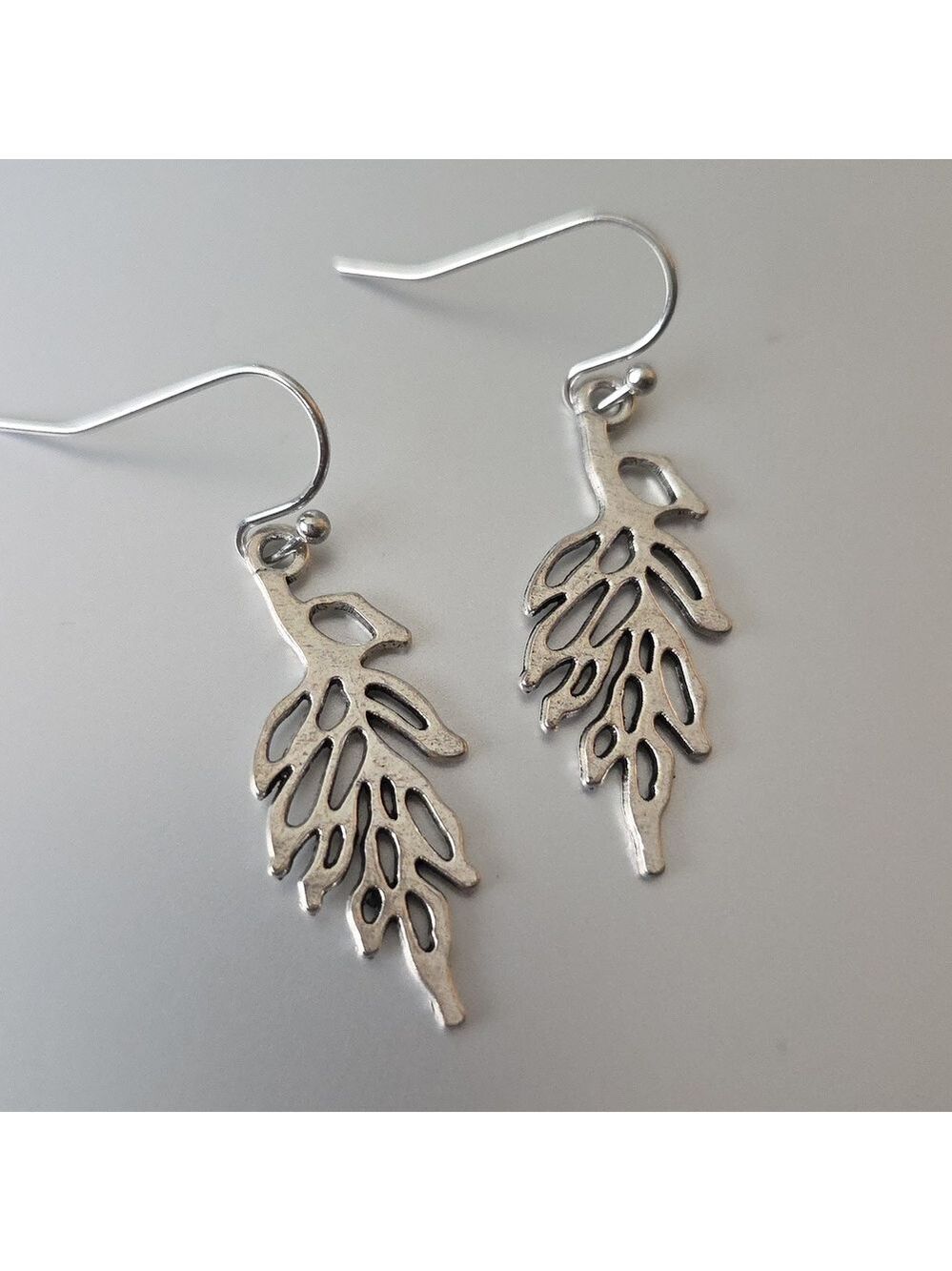 Silver Leaf Earrings Lightweight 925 French Style Posts